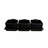 PORLAND STYLE BLACK STONE 3 'LÜ KARE KASE VE ALTLIK - SİYAH