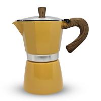 Horecamark Aluminyum Moka Pot 3 Kupa - Sarı Renk - Ahşap Kulp