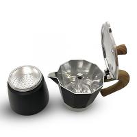 Horecamark Aluminyum Moka Pot 6 Kupa - Siyah Renk - Ahşap Kulp