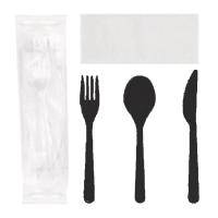 SET.3504 Elite Set Çatal + Bıçak + Kaşık + Peçete Siyah ( Koli İçi Adet 250 )