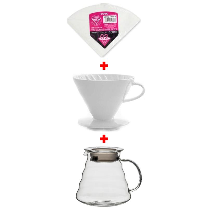 Porselen V60 Demleme Dripper No.2 & HARIO V60 FİLTRE KAĞIDI 100LÜ & CAM
