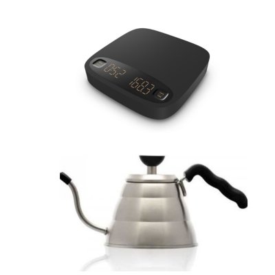 Escobarista Dijital Hassas Terazi Led Ekranlı Zamanlayıcılı Kahve Tartısı  &  Gooseneck Piramit Demleme İbrik Kettle