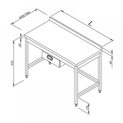 Horecamark Çalışma Tezgahı, Tek Çekmece, Sırtlı, 190x70 cm