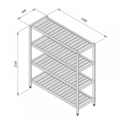 Portashelf İstif Rafı, 4 Izgara Tabla, 190x60 cm