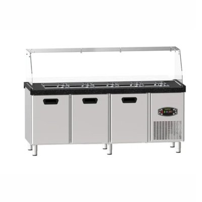 Dampak Isıtmalı 3 Kapılı Tezgah Tipi Saladbar 200x70x85 cm 455 Lt