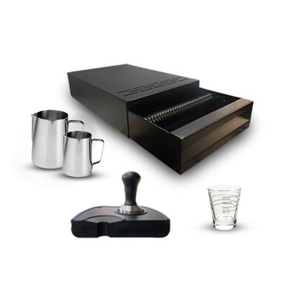 Horecamark Barista ECO MID SET Profesyonel Barista Hazırlık Ekipman Seti Posa Çekmecesi Tamper Pitcher 600 ml Pitcher 350 ml Tamper Matı Motta Ölçüm Shot Bardağı 
