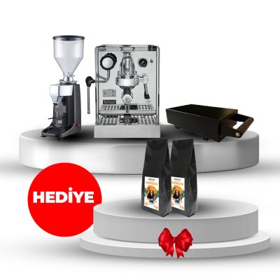 Horecamark Bellezza Set, Bellezza Chiara Tek Gruplu Espresso Makinesi, Belleza Kahve Posa Çekmecesi, Vosco KD-25S Kahve Değirmeni, Hediye 2 x 1KG Horecamark Espresso Kahve Çekirdeği