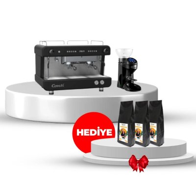 Horecamark Black Set, Conti Monaco CC202 2 Gruplu Espresso Makinesi, Cunill Tranquilo Tron Kahve Değirmeni, Hediye 1x3 Kg Çekirdek Kahve
