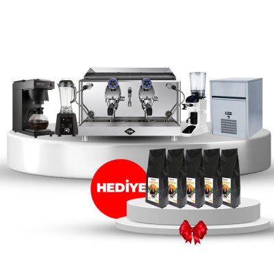 Horecamark Full Set, VBM Lollo 2 Grup Espresso Makinesi, Cunill Movie Tron Öğütücü, HRC120 Filtre Kahve Makinesi, Iceinox ICE 35 Buz Makinesi, Gtech Bar Blender Hediye 5 KG Horecamark Espresso Kahvesi 