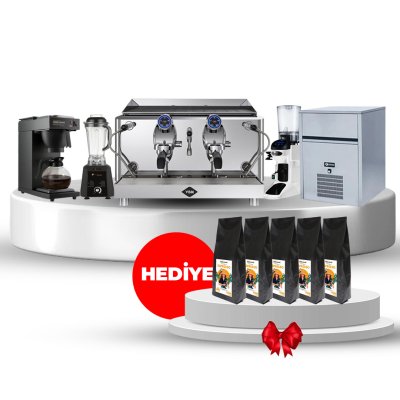 Horecamark Full Set, VBM Lollo 2 Grup Espresso Makinesi, Cunill Movie Tron Öğütücü, HRC120 Filtre Kahve Makinesi, Iceinox ICE 35 Buz Makinesi, Gtech Bar Blender Hediye 5 KG Horecamark Espresso Kahvesi 
