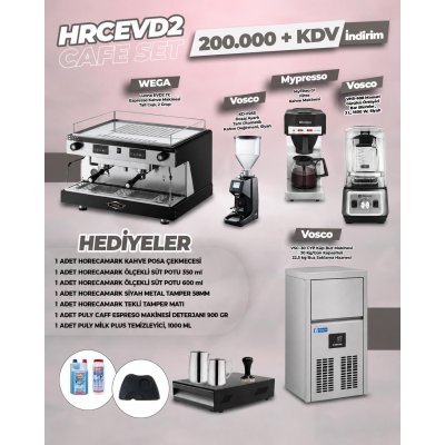 Horecamark HRCEVD2 Cafe Set - Wega Lunna EVD2 TC Tam Otomatik Espresso Makinesi Seti