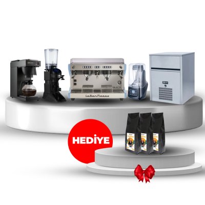 Horecamark La San Marco Upgrade Set, La San Marco Delecta Espresso Kahve Makinesi, Cunill MOVIE TRON Kahve Değirmeni, HRC120 Filtre Kahve Makinesi, Iceinox ICE 35 Buz Makinesi, Özti CB699-D Bar Blender, Hediye 3x1 KG Horecamark Espresso Kahve Çekirdeği