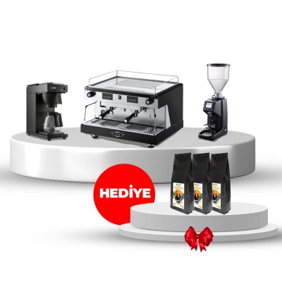 Horecamark Wega Lunna Set, Wega Lunna EVD2 TC Espresso Kahve Makinesi, Tall Cup, 2 Grup, Vosco KD-P25S Dozaj Ayarlı Tam Otomatik Kahve Değirmeni, Kef Filtre Kahve Makinası Profesyonel FLT120, Hediye 3 x 1 Kg Horecamark Espresso Kahve Çekirdeği