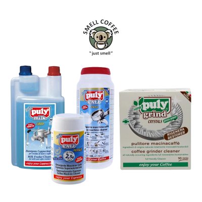 Smell Coffee Puly Komple Temizlik Seti - Puly Milk Plus Sıvı Süt Temizleyici, Puly Caff Plus Powder Toz Espresso Makinesi Temizleyici, Puly Caff Plus Pastiglie Tablet, Puly Caff Grind Crystal Cleaner Kahve Öğütücü Temizleyici